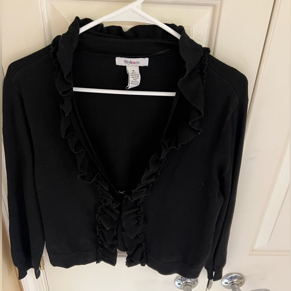 Style and Co short cardigan with ruffle trim